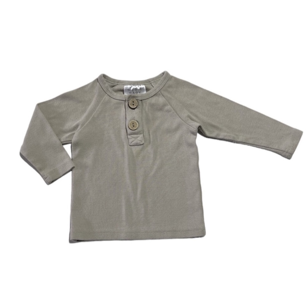 Mebie Baby organic cotton neutral long sleeve henley 6-12 months